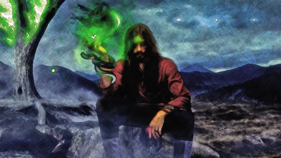 LoA Core Rules Magic section spell mechanics image of warlock casting a spell.