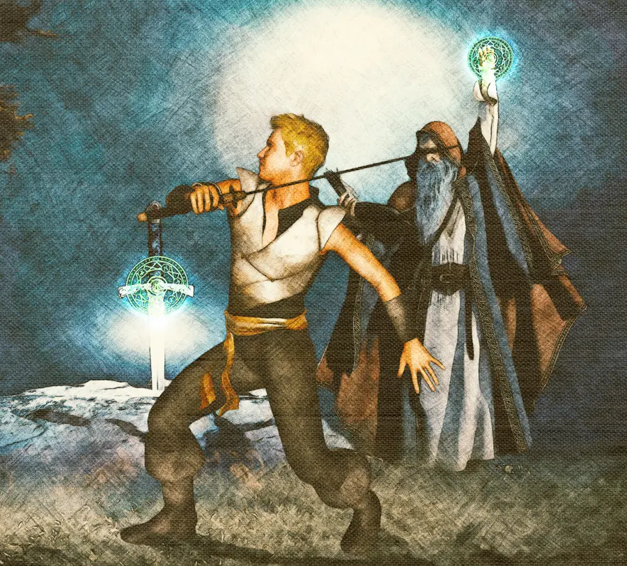 LoA Core Rules Craft Magic section image of crafter enhancing weapon using skills from a fighter.