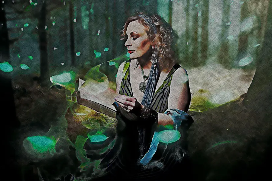 LoA Core Rules Magic section Life Warden section image of woman studying and casting life magic.